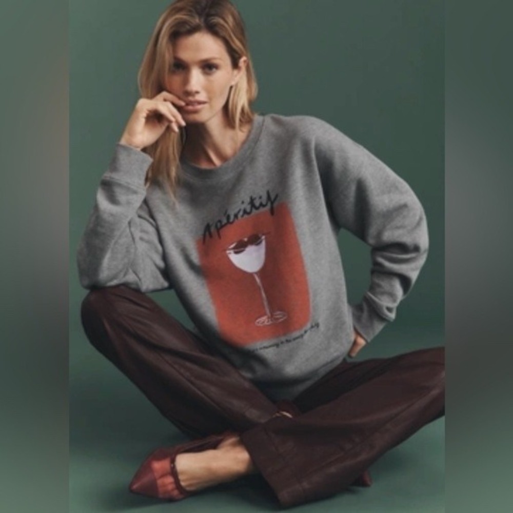 Maeve Anthropologie Aperitif Graphic Sweatshirt Heather Gray Large NWT